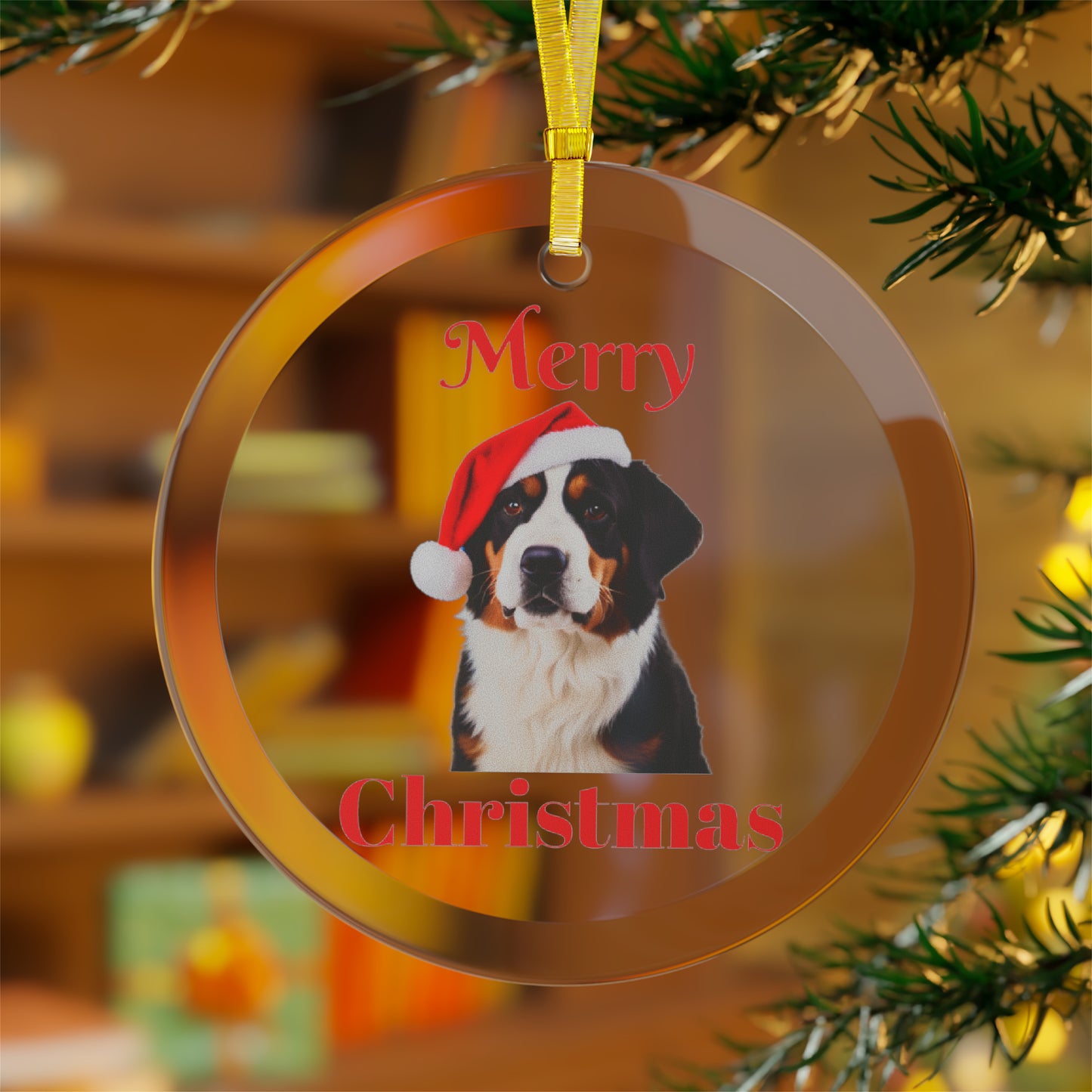 Bernese Merry Christmas Glass Ornament